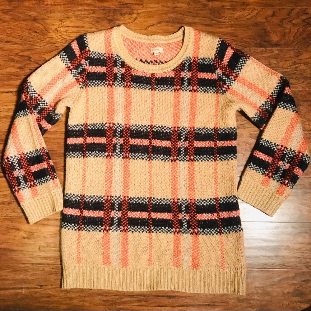 Cremieux Tartan Plaid Sweater Camel Sz Medium